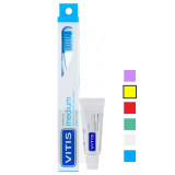 VITIS зубная щетка MEDIUM средней жесткости (желтая) + VITIS WHITENING зубная паста 15 мл