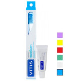 VITIS зубна щітка MEDIUM середньої жорсткості (синя) + VITIS WHITENING зубна паста 15 мл