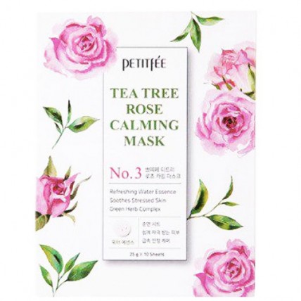 PETITFEE Заспокійлива маска для обличчя з екстрактом чайного дерева і троянди 25g - 10 шт