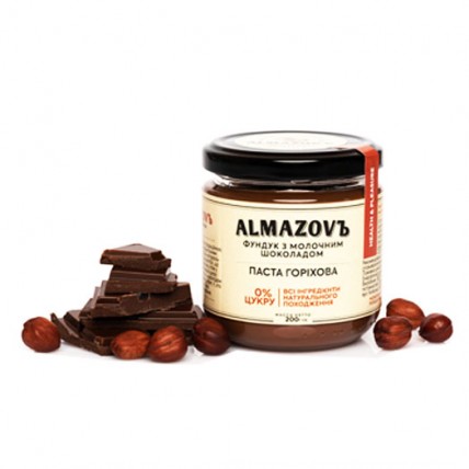 Паста ореховая Фундук с молочным шоколадом 200г ALMAZOVЪ