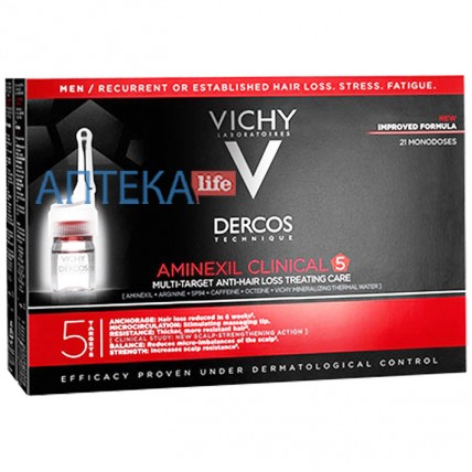 VICHY | ВИШИ Деркос Аминексил Клиникал 5, средство против выпадения волос комплексного действия для мужчин, монодозы 6мл №21