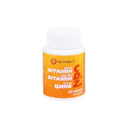 Вітамін С 250 мг + Вітамін D3 1000МЕ + Цинк 12,5 мг Farmaco капсули №60