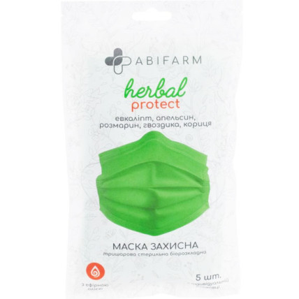 Маска защитная Abifarm Herbal Protect ароматическая, с эфирными маслами, 3-слойная, стерильн,25 штук