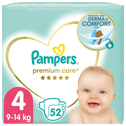 Подгузники детские Pampers Premium Care Maxi размер 4, 9-14 кг, 52 штуки